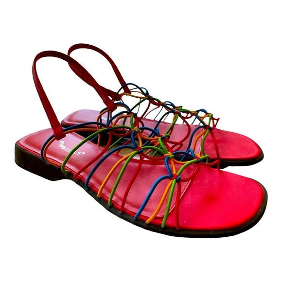 MOBILITY womens 7 open toe sandals RAINBOW colors ELASTIC straps slip on… - Picture 5 of 8
